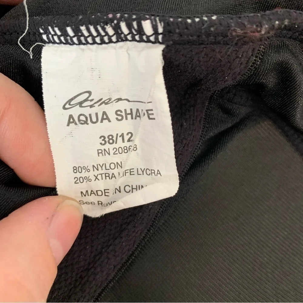 AQUA Shape Ocean One Piece Swim Suit Black and Purple Size 12.